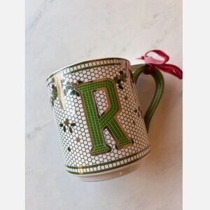 NEW Anthropologie The Bistro Tile Stoneware Monogram Mug Festive Edition R